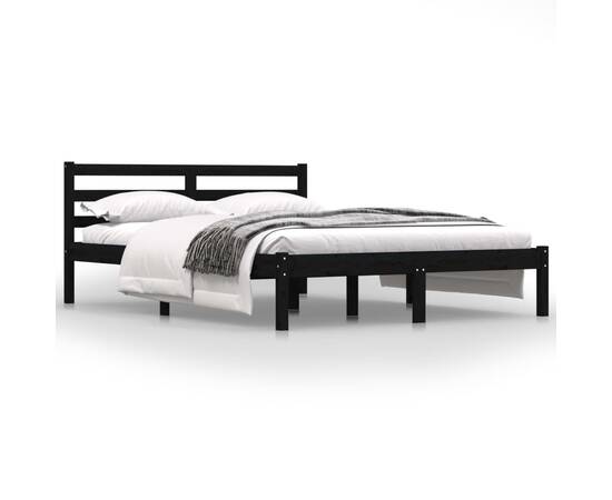 Cadru de pat dublu 4ft6, negru, 135x190 cm, lemn masiv de pin, 3 image