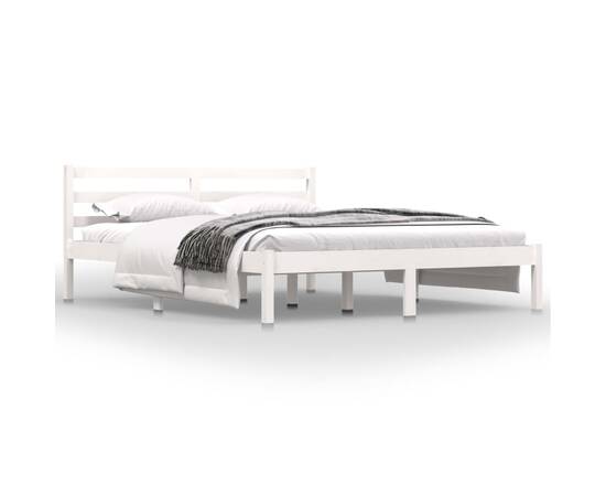 Cadru de pat king size 5ft, alb, 150x200 cm, lemn masiv de pin, 3 image
