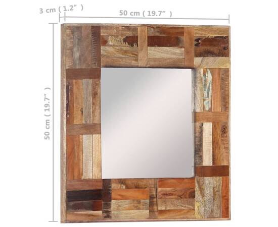 Oglindă de perete, 50x50 cm, lemn masiv reciclat, 7 image