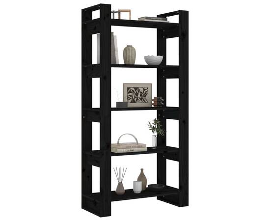 Bibliotecă/separator cameră, negru, 80x35x160 cm, lemn pin, 4 image