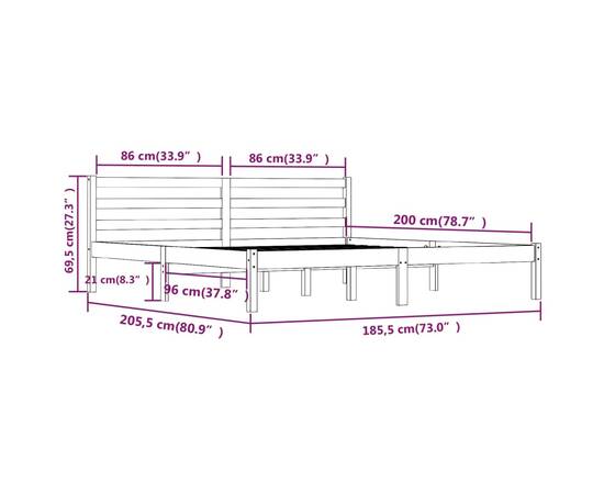 Cadru de pat super king 6ft, alb, 180x200 cm, lemn masiv de pin, 8 image