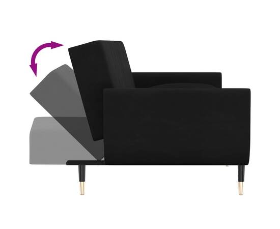 Canapea extensibilă cu 2 locuri, 2 perne, negru, catifea, 5 image