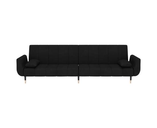 Canapea extensibilă cu 2 locuri, 2 perne, negru, catifea, 4 image