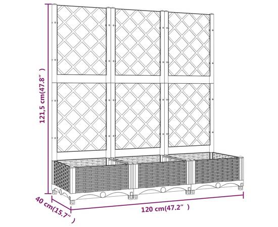 Jardinieră de grădină cu spalier negru, 120x40x121,5 cm, pp, 8 image