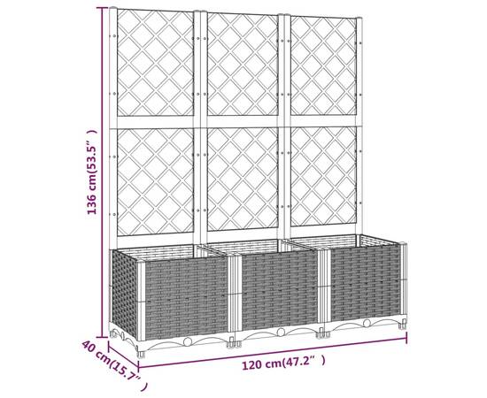 Jardinieră de grădină cu spalier negru, 120x40x136 cm, pp, 8 image