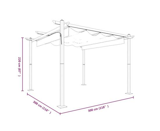 Pavilion grădină, acoperiș retractabil, crem, 3x3 m, 10 image