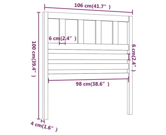 Tăblie de pat, 106x4x100 cm, lemn masiv de pin, 6 image
