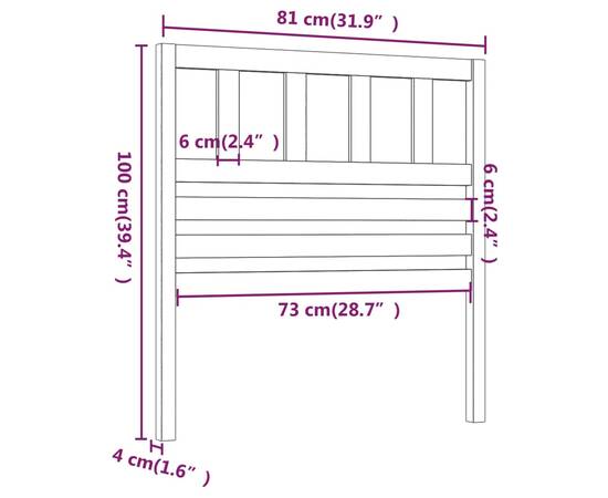 Tăblie de pat, gri, 81x4x100 cm, lemn masiv de pin, 6 image