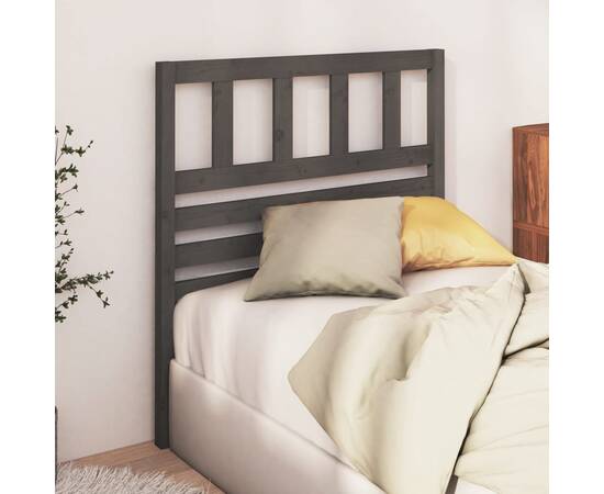 Tăblie de pat, gri, 81x4x100 cm, lemn masiv de pin, 3 image