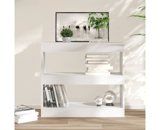 Bibliotecă/separator cameră, alb extralucios, 80x30x96 cm, pal