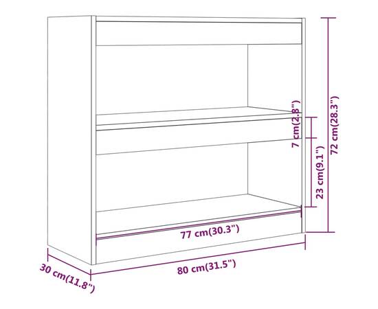 Bibliotecă/separator cameră, alb extralucios, 80x30x96 cm, pal, 7 image