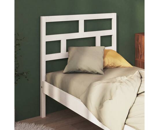 Tăblie de pat, alb, 81x4x100 cm, lemn masiv de pin, 3 image