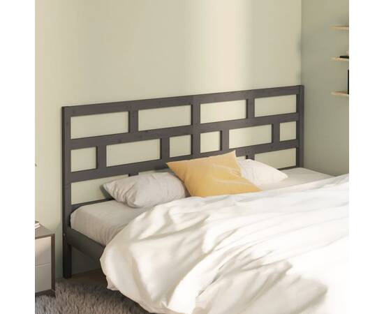 Tăblie de pat, gri, 206x4x100 cm, lemn masiv de pin