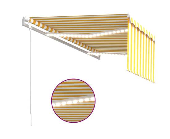 Copertină automată cu stor&led&senzor vânt galben&alb, 4,5x3 cm, 3 image