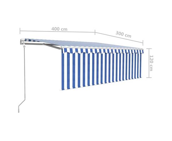 Copertină automată cu stor&senzor vânt&led, albastru&alb, 4x3 m, 9 image