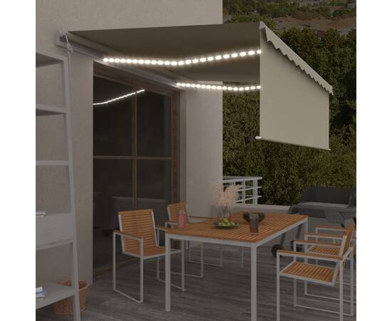 Copertină automată cu stor&senzor vânt&led, crem, 4,5x3 m