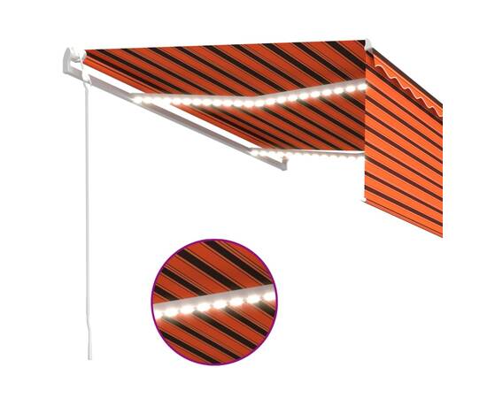 Copertină automată cu stor&senzor vânt&led portocaliu&maro 4x3m, 3 image