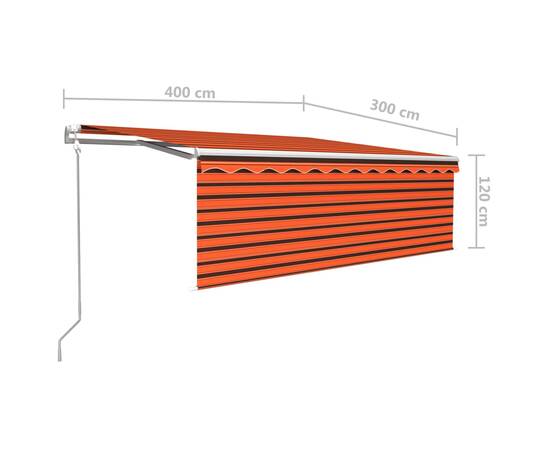Copertină automată cu stor&senzor vânt&led portocaliu&maro 4x3m, 9 image