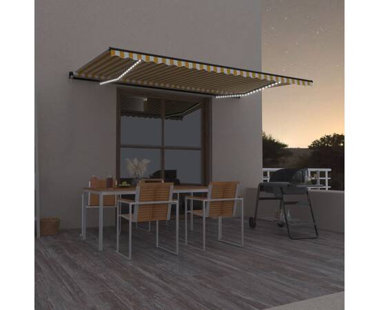 Copertină retractabilă manual cu led, galben și alb, 500x350 cm