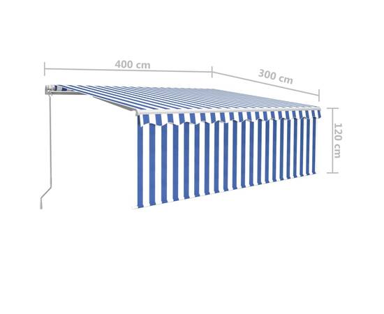 Copertină retractabilă manual cu stor&led, albastru&alb, 4x3 m, 7 image