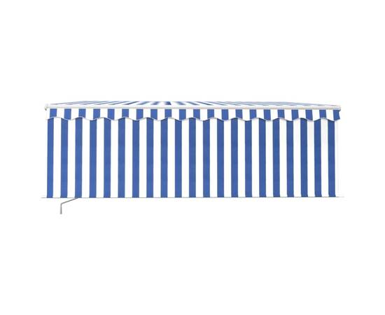 Copertină retractabilă manual cu stor&led, albastru&alb, 4x3 m, 3 image