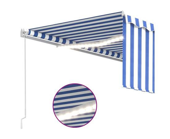 Copertină retractabilă manual cu stor&led, albastru&alb, 4x3 m, 5 image