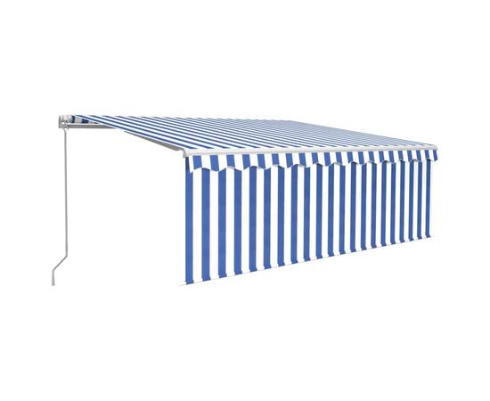 Copertină retractabilă manual cu stor&led, albastru&alb, 4x3 m, 2 image