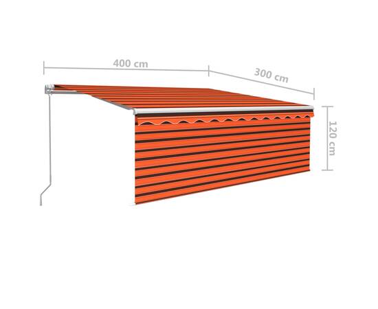Copertină retractabilă manual cu stor&led portocaliu&maro 4x3 m, 7 image
