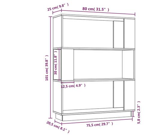 Bibliotecă/separator cameră, 80x25x101 cm, lemn masiv pin, 8 image