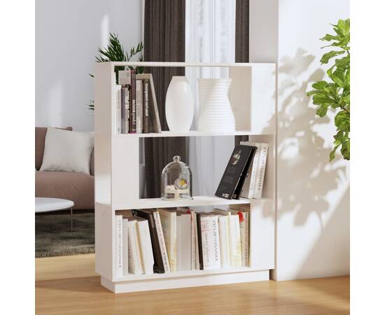 Bibliotecă/separator cameră, alb, 80x25x101 cm, lemn masiv pin