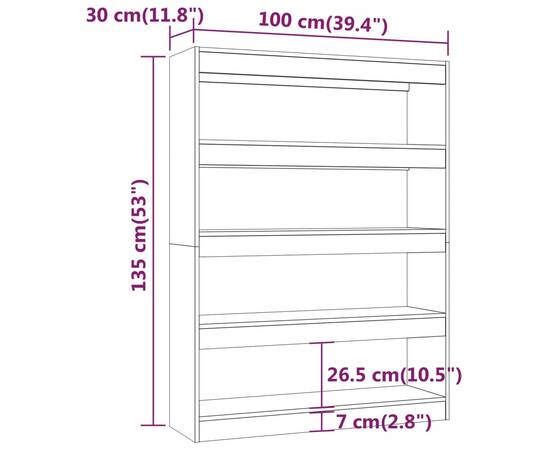 Bibliotecă/separator cameră, gri sonoma, 100x30x135 cm, 8 image