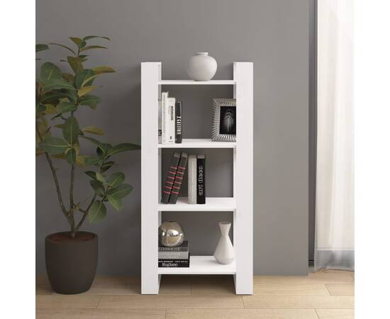 Bibliotecă/separator cameră,alb, 60x35x125 cm, lemn masiv pin