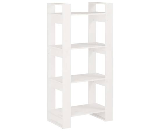 Bibliotecă/separator cameră,alb, 60x35x125 cm, lemn masiv pin, 2 image