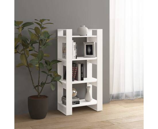 Bibliotecă/separator cameră,alb, 60x35x125 cm, lemn masiv pin, 4 image