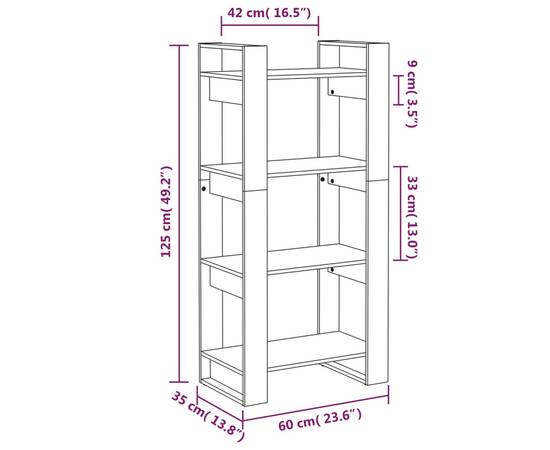 Bibliotecă/separator cameră,gri, 60x35x125 cm, lemn masiv pin, 8 image