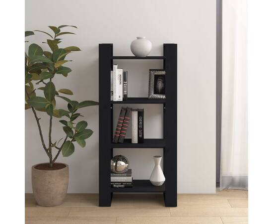 Bibliotecă/separator cameră,negru, 60x35x125 cm, lemn masiv pin