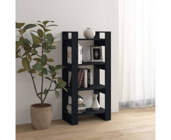 Bibliotecă/separator cameră,negru, 60x35x125 cm, lemn masiv pin, 4 image