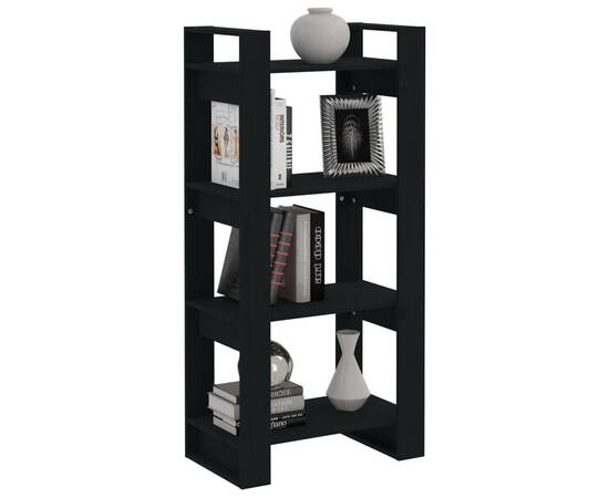 Bibliotecă/separator cameră,negru, 60x35x125 cm, lemn masiv pin, 3 image