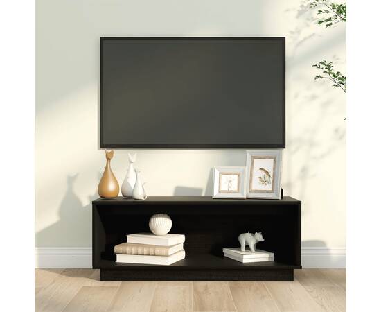 Comodă tv, negru, 90x35x35 cm, lemn masiv de pin