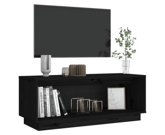 Comodă tv, negru, 90x35x35 cm, lemn masiv de pin, 6 image