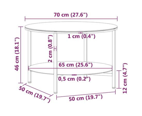 Masă de ceai ,negru și transparent, 70 cm, sticlă securizată, 6 image