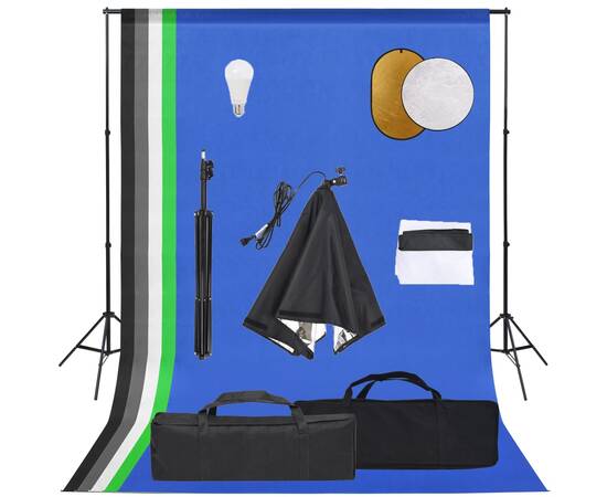 Set studio foto cu lampă softbox, fundal și reflector