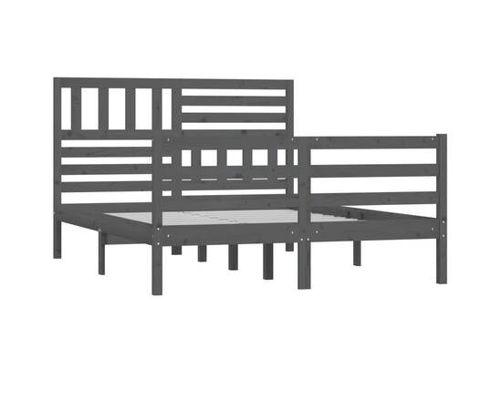 Cadru de pat, gri, 140x190 cm, lemn masiv, 4 image