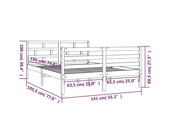 Cadru de pat dublu 4ft6, alb, 135x190 cm, lemn masiv, 8 image