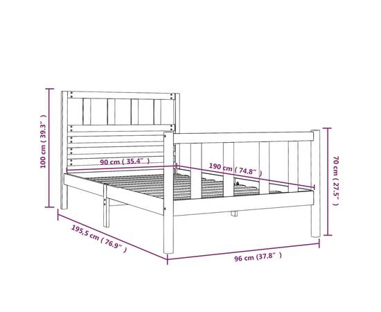 Cadru de pat single 3ft, 90x190 cm, lemn masiv, 9 image