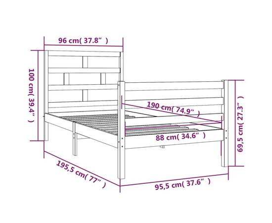 Cadru de pat single 3ft, 90x190 cm, lemn masiv, 8 image