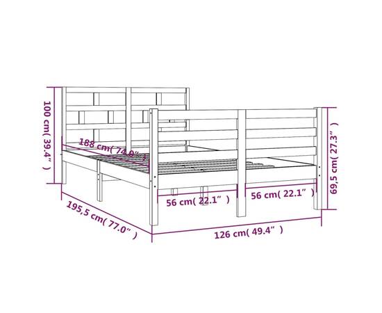Cadru de pat small double 4ft, 120x190 cm, lemn masiv, 8 image