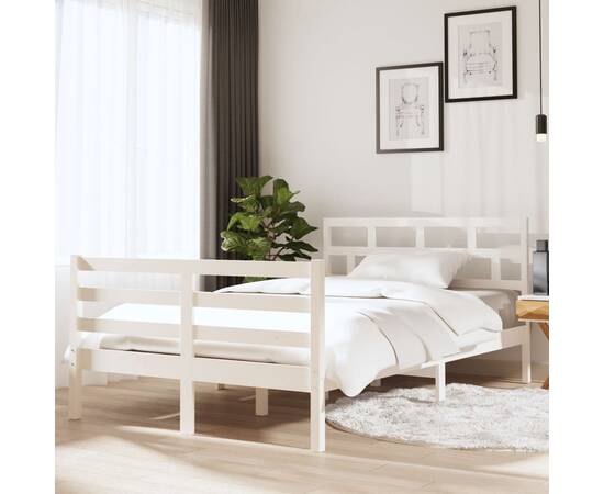 Cadru de pat small double 4ft, alb, 120x190 cm, lemn masiv