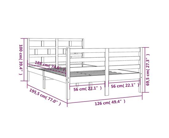 Cadru de pat small double 4ft maro miere 120x190 cm lemn masiv, 8 image