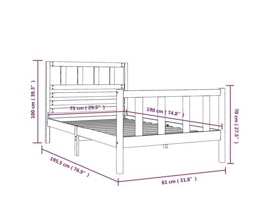 Cadru de pat small single 2ft6, alb, 75x190 cm, lemn masiv, 9 image